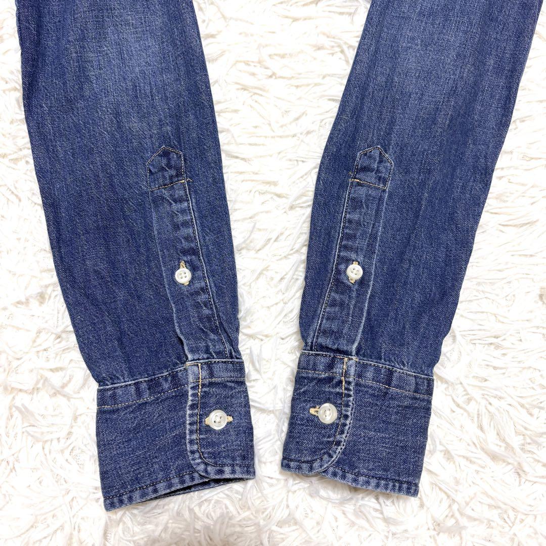 ラルフローレン デニム シャツワンピース ポニー刺繍 シェルボタン ブルー M 未使用級 ラルフローレン 現行 シャツワンピース デニム S 相当