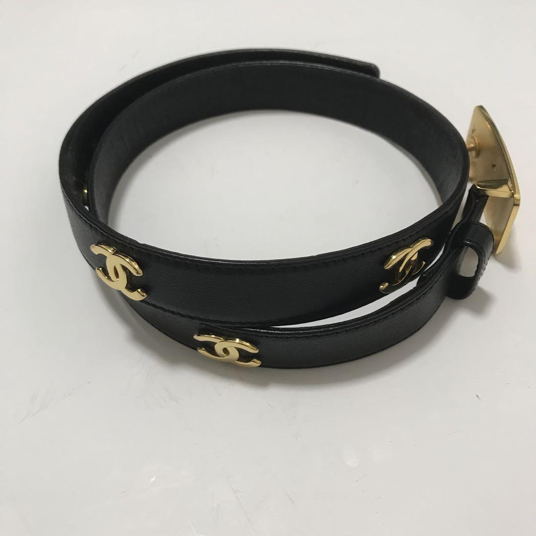 【美品】CHANELマルチプル ココマーク ベルト ゴールド×ブラック