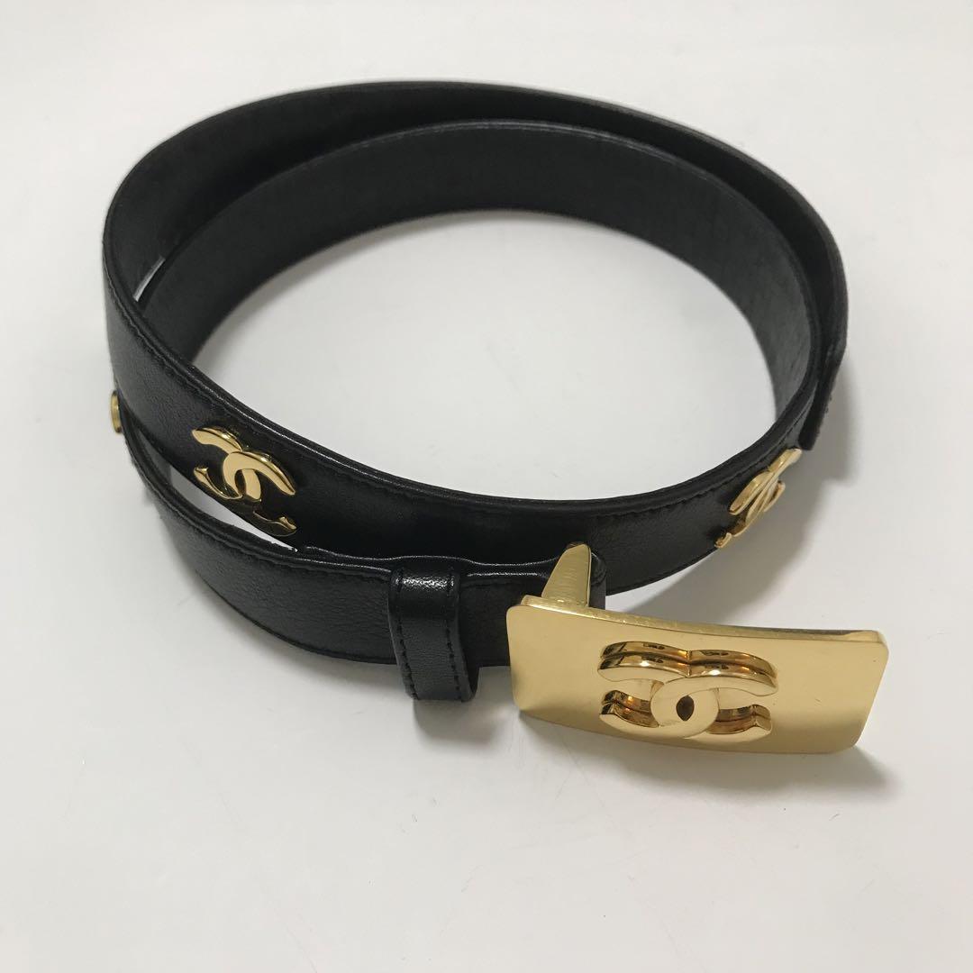 【美品】CHANELマルチプル ココマーク ベルト ゴールド×ブラック