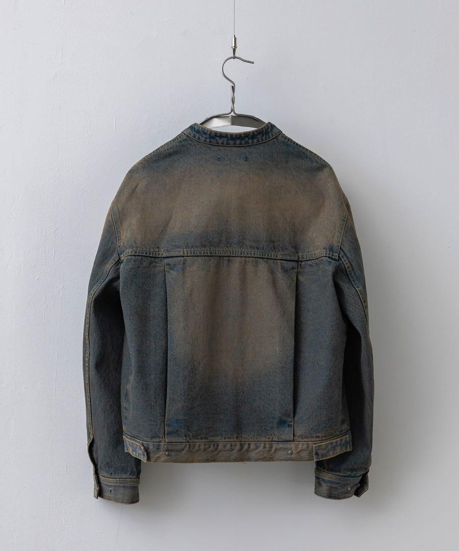 VINTAGE WASHED DENIM ZIP MOTO JACKET 【L】
