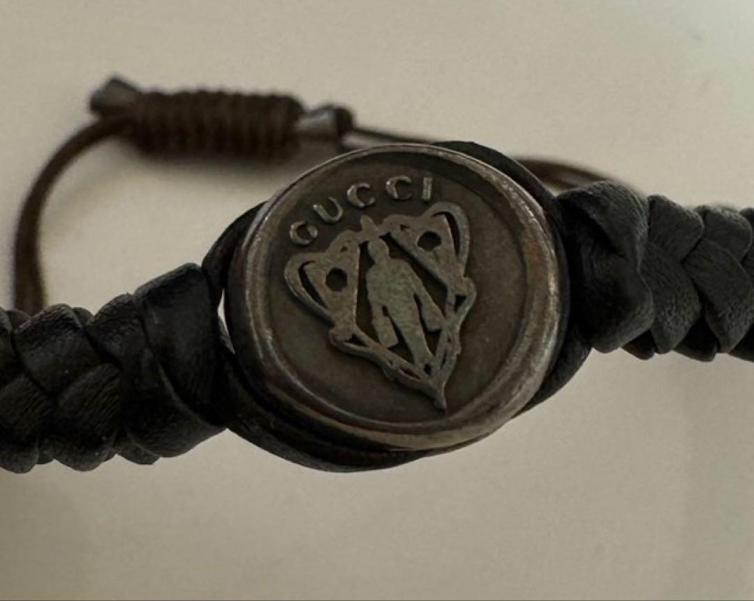 黒 レザー 編み込み ブレスレット　GUCCI