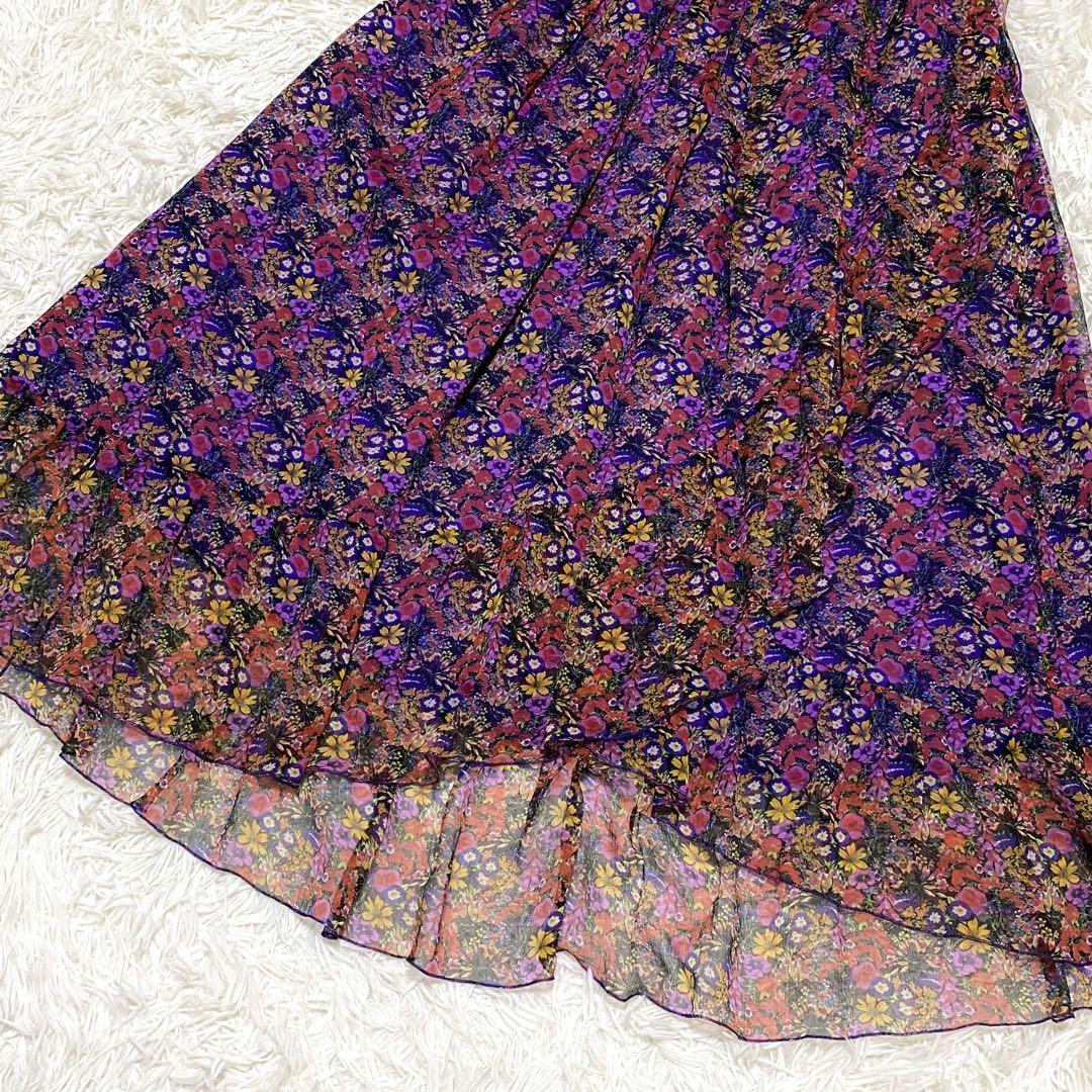 美品 ドゥロワー ラップスカート シルク100% 36 花柄 シフォン