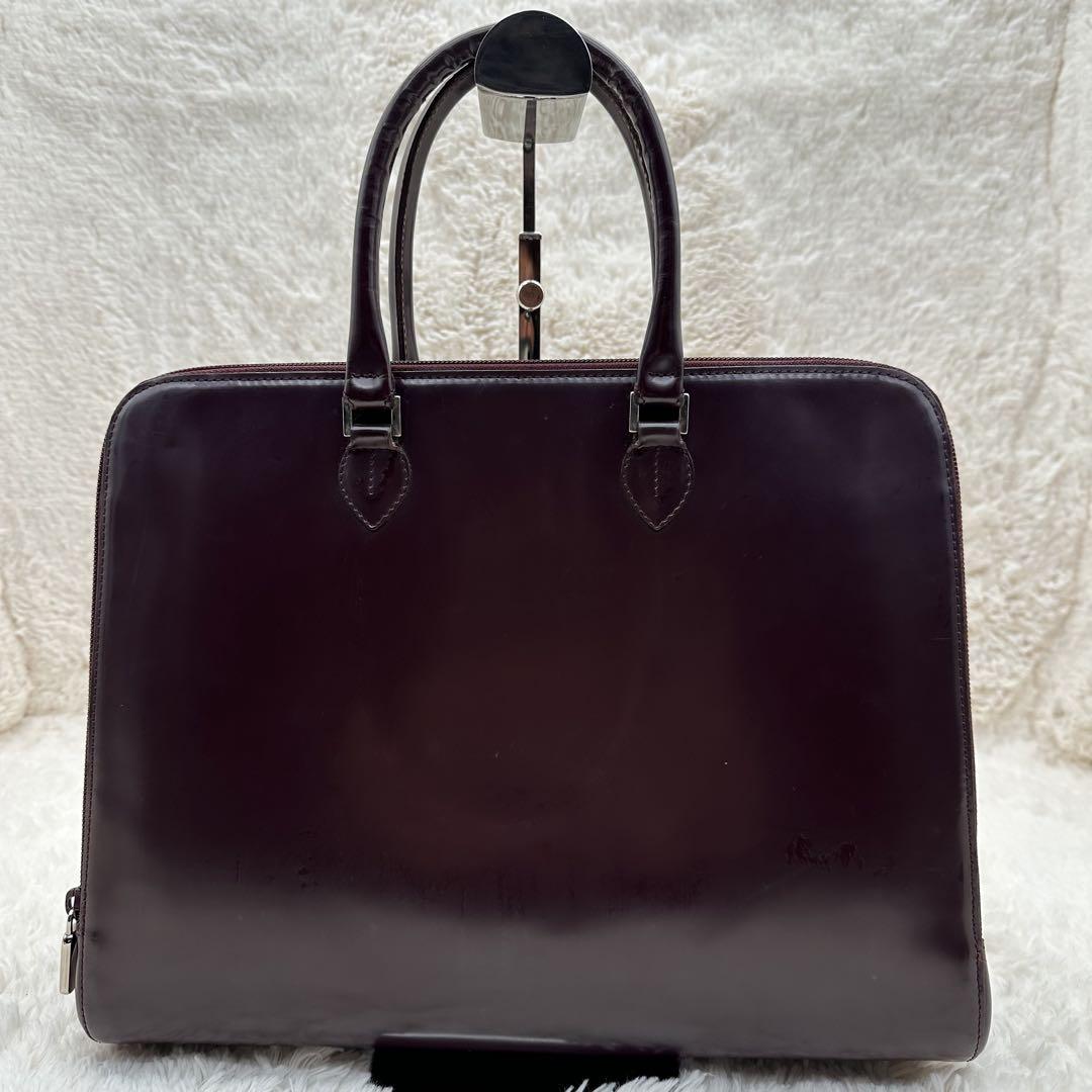 良品✨フルラ　ビジネスバッグ　エナメル　2way ボルドー　A4 ダークブラウン