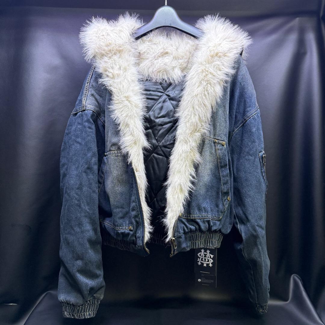 ◉Tb1001 フェイクファーデニムフーディブルゾン ファー メンズ M