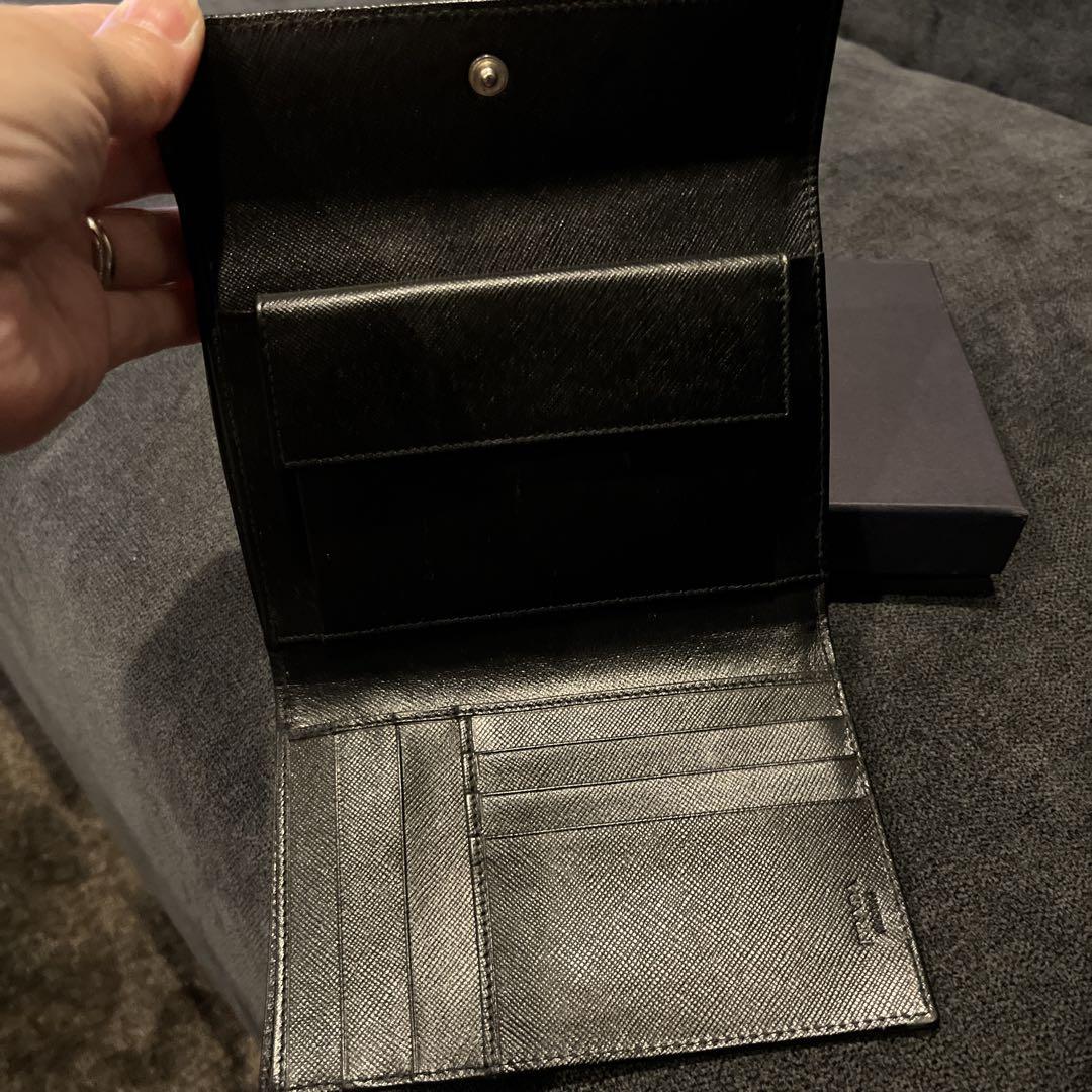 PRADA プラダ　ブラック　ナイロン 三つ折り財布　三角ロゴ　［極美品］