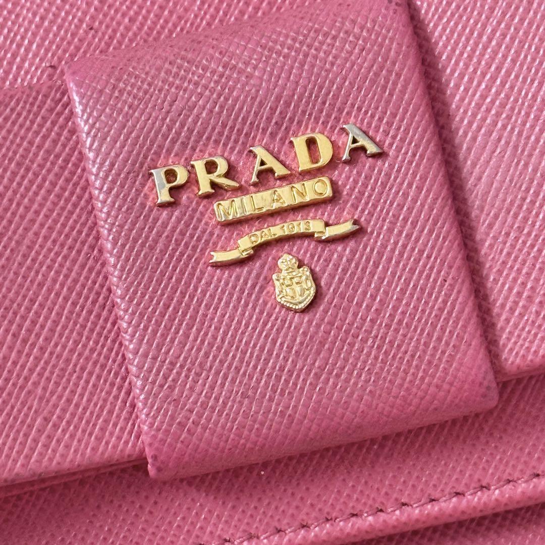 正規品　PRADA プラダ　リボン長財布　サフィアーノ　ピンク