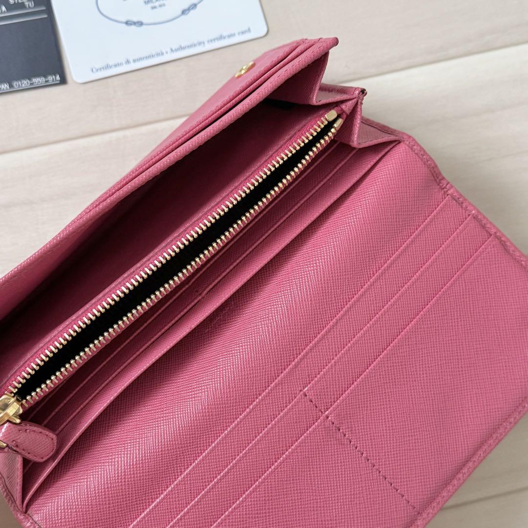 正規品　PRADA プラダ　リボン長財布　サフィアーノ　ピンク