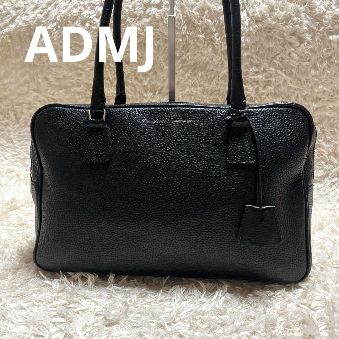 ADMJ ハンドバッグ　ミニボストンバッグ　A4 シボ革　ブラック