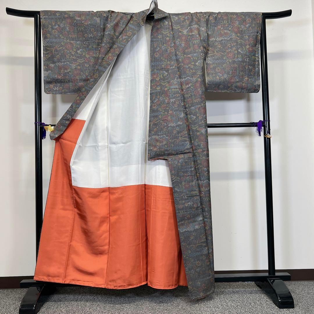 大島紬 小紋 唐花模様 楓 ヱ霞 着物 071tΩ