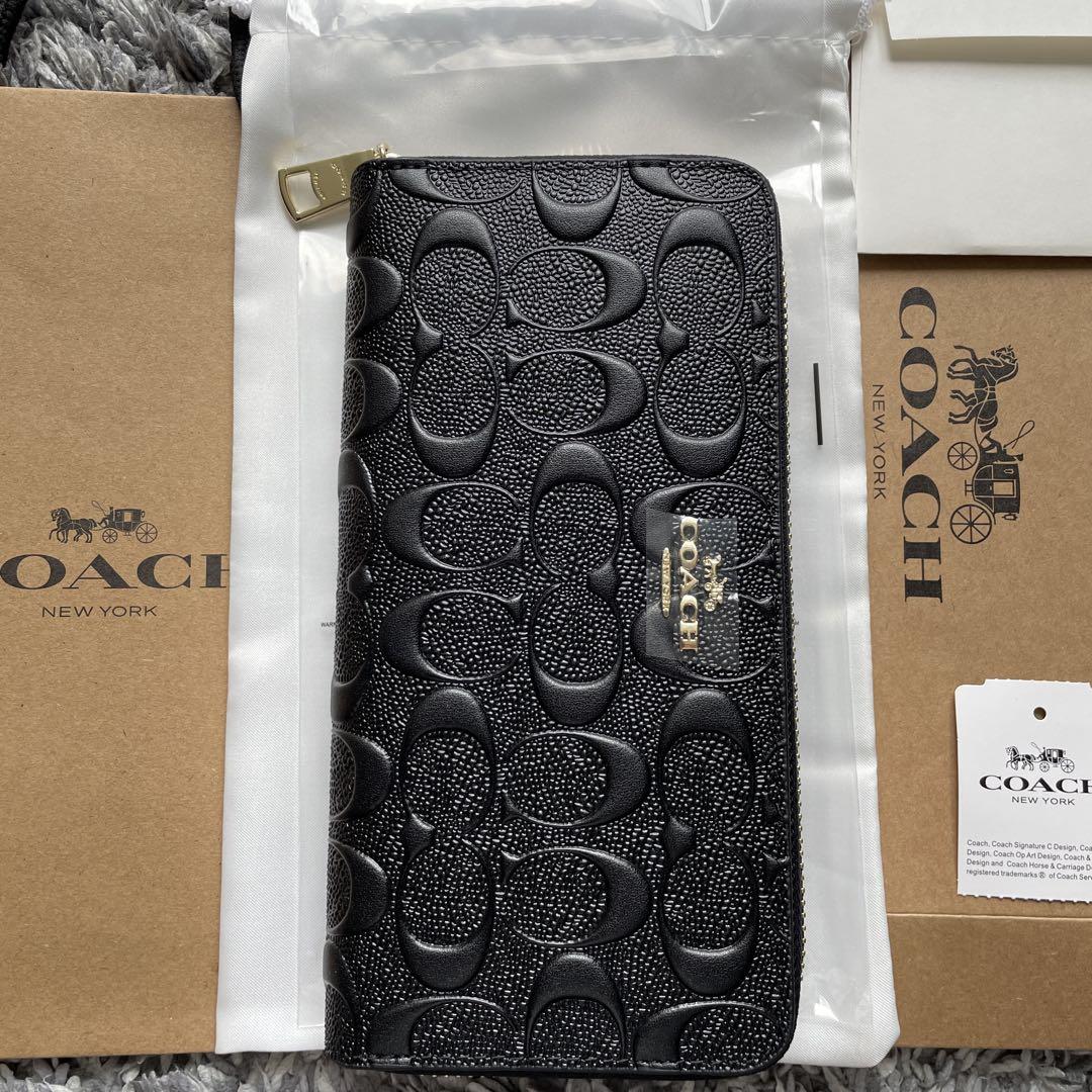 新品未使用　COACH 長財布　ブラック　シグネチャー　エンボス