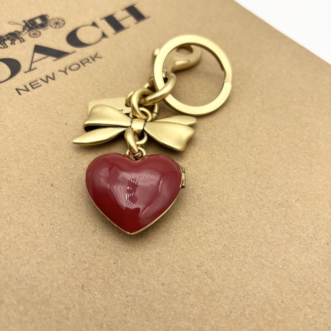 COACH☆新品】ボウ ハート ロケット☆バッグ チャーム☆ブラス