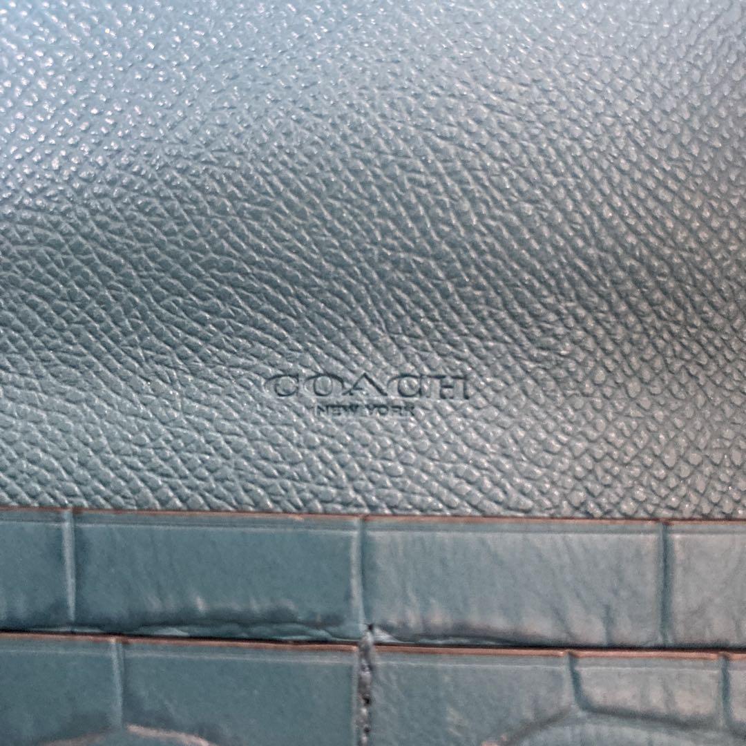 COACH 財布 レザー 長財布 2つ折り 型押し2つ折り ブルー