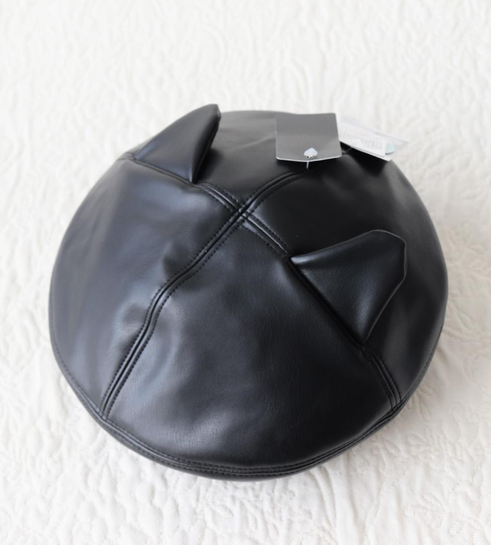 新品【アナスイ】猫耳付き フェイクレザー ベレー帽 黒 M-S 調節可