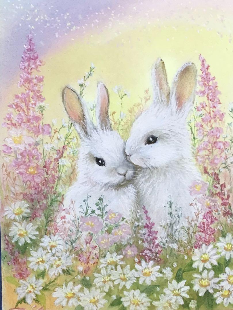 smile puppy  ハンドメイドパステル画　絵画アート原画 rainbow garden ハンドメイドパステル画 絵画アート原画 絵画
