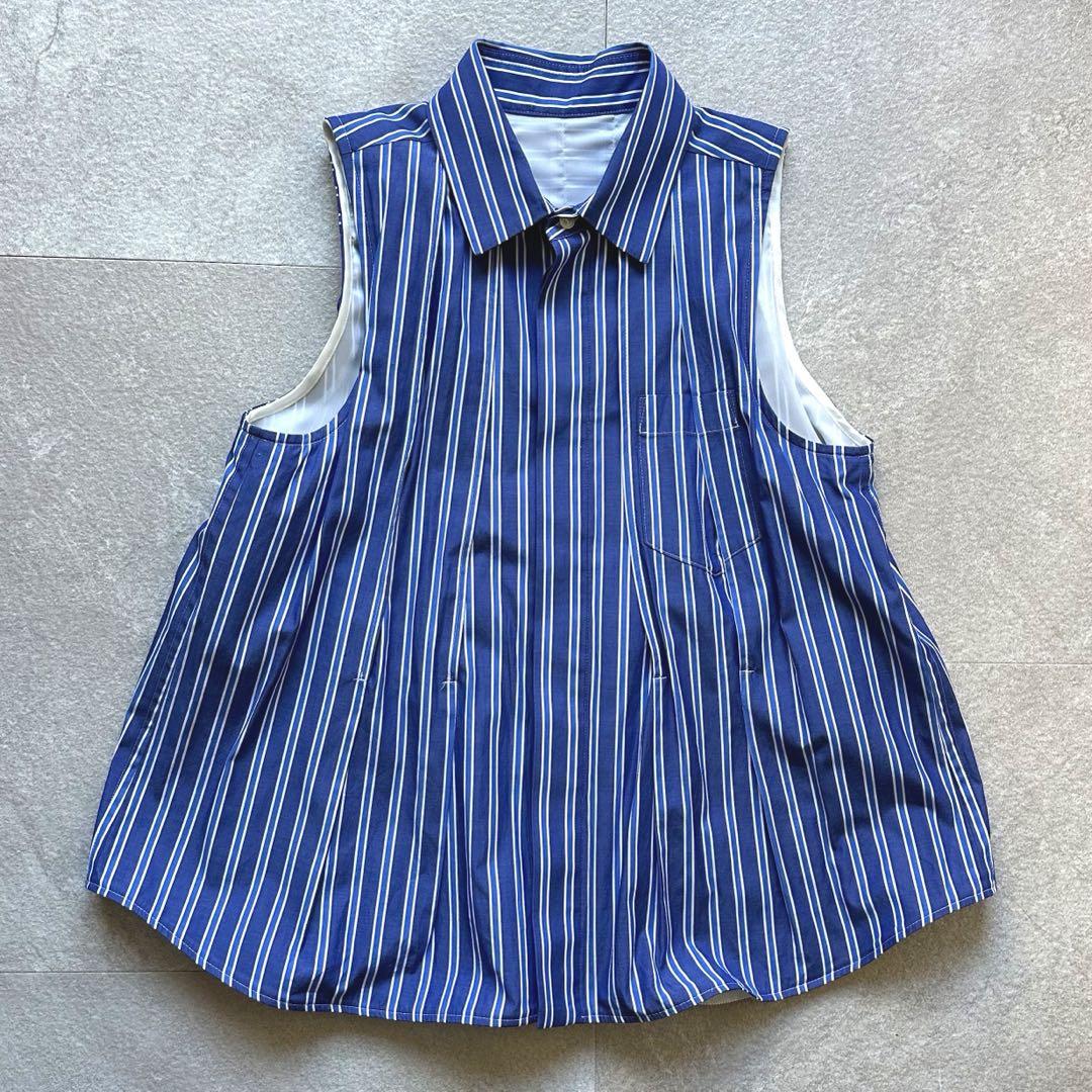 sacai - サカイ(Sacai) ストライププリーツシャツ sacai サカイ ノースリーブ ストライプ プリーツシャツ - メルカリ