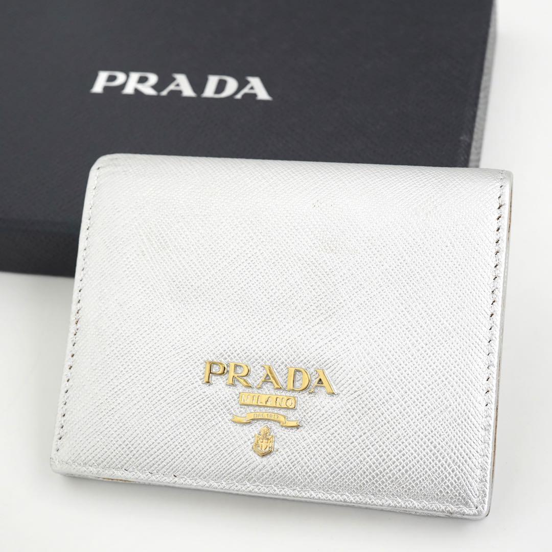 美品】PRADAサフィアーノレザー財布シルバー