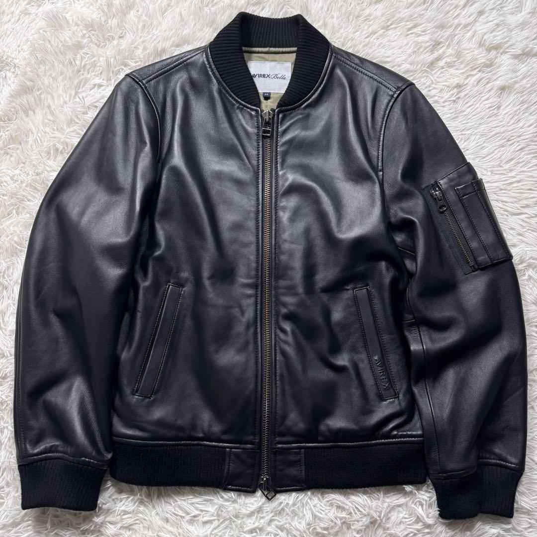 ◇ 美品！AVIREX フライトジャケット M◇ 極美品✨AVIREX フライトジャケット MA-1 羊革 ラムレザー 黒 M