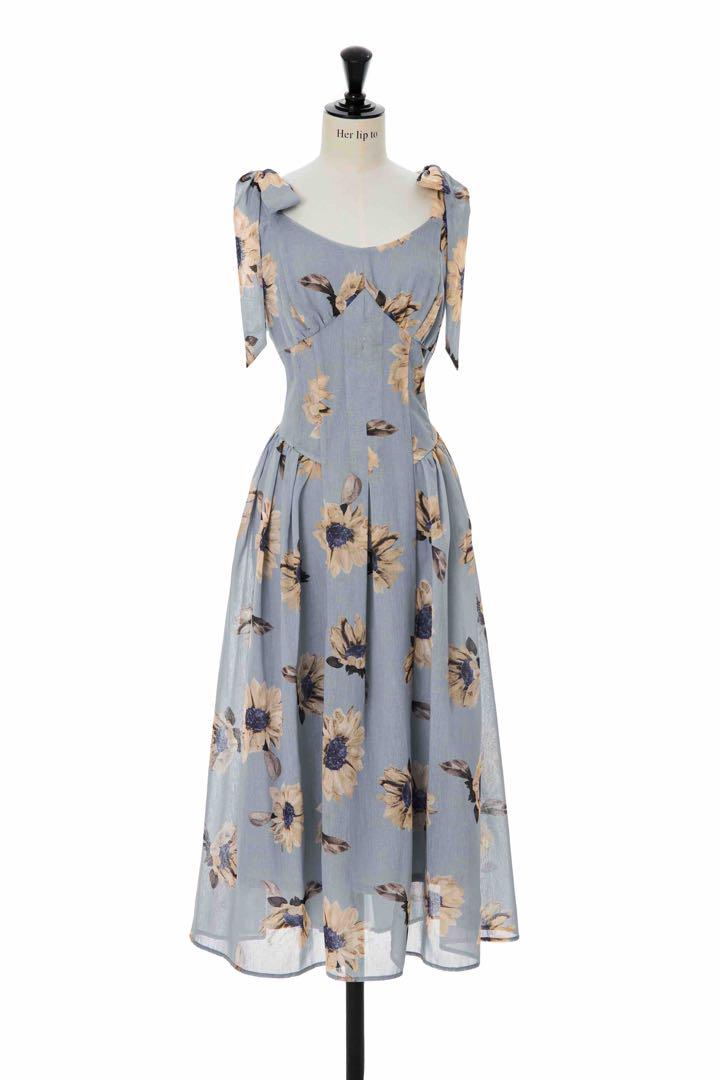 herlipto♡Sunflower-printed Midi Dress herlipto Sunflower-Printed Midi Dress