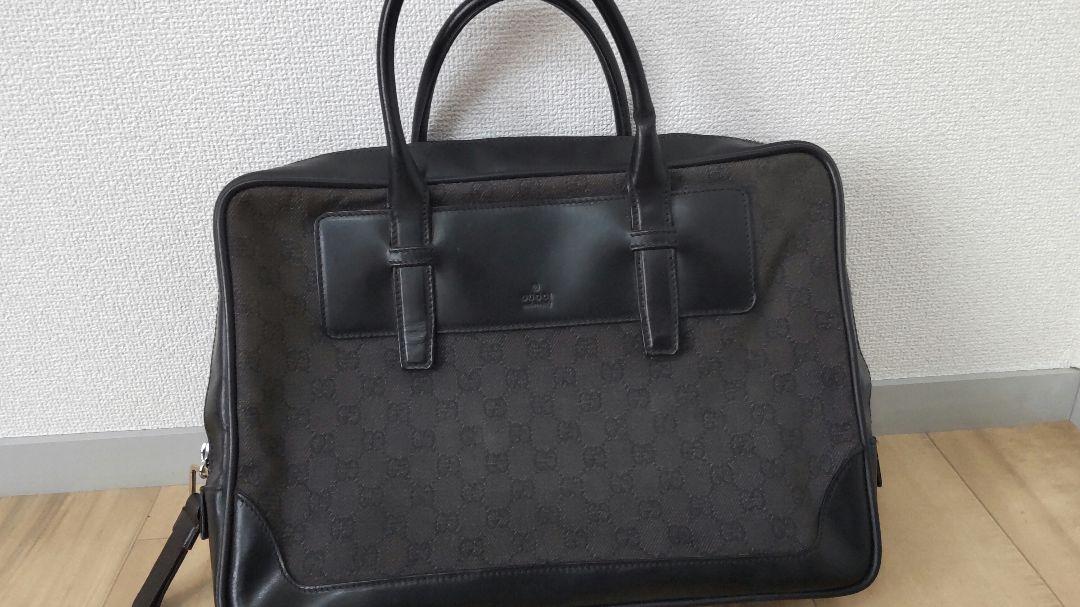 グッチ メンズ ブリーフケース GG キャンバス レザー 黒 A4　GUCCI