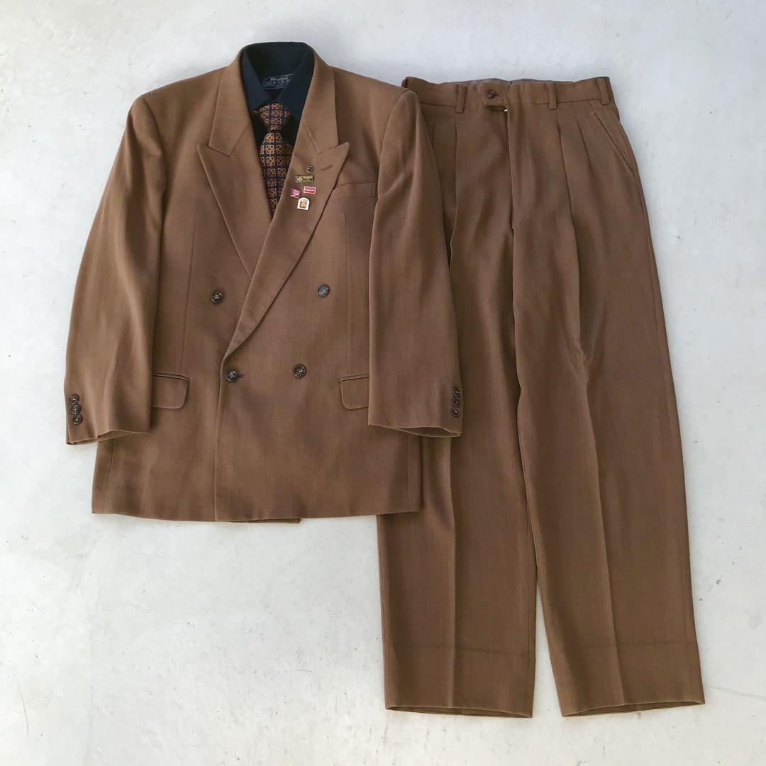 【vintage】セットアップ ダブルスーツ ブラウン茶 卒業式 ピンズ 結婚式