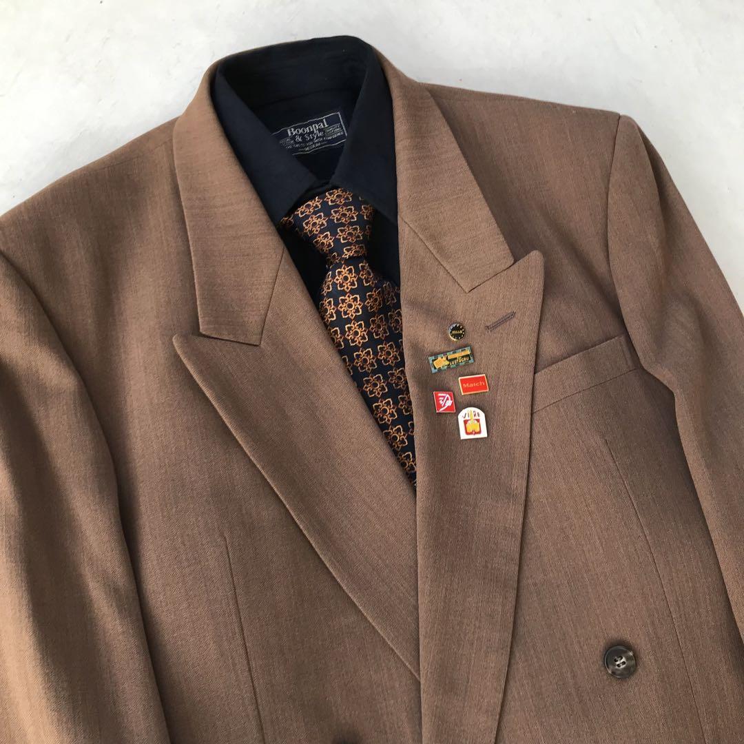 【vintage】セットアップ ダブルスーツ ブラウン茶 卒業式 ピンズ 結婚式