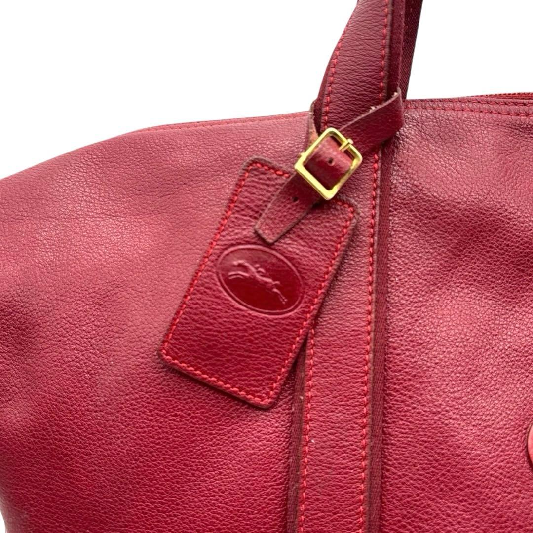 良品◎ ロンシャン ボストンバッグ チャーム付き 大容量 旅行 レッド レザー 良品◎ ロンシャン ボストンバッグ チャーム付き 大容量 旅行 レッド レザー