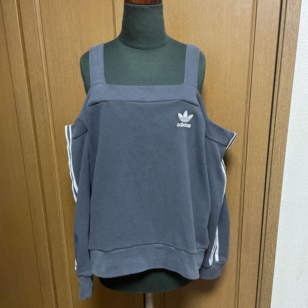 ☆you-you☆ 　Adidasリメイクオフショルダー クロップドトップ レディース アディブレイク クロップドタンクトップ ブラック