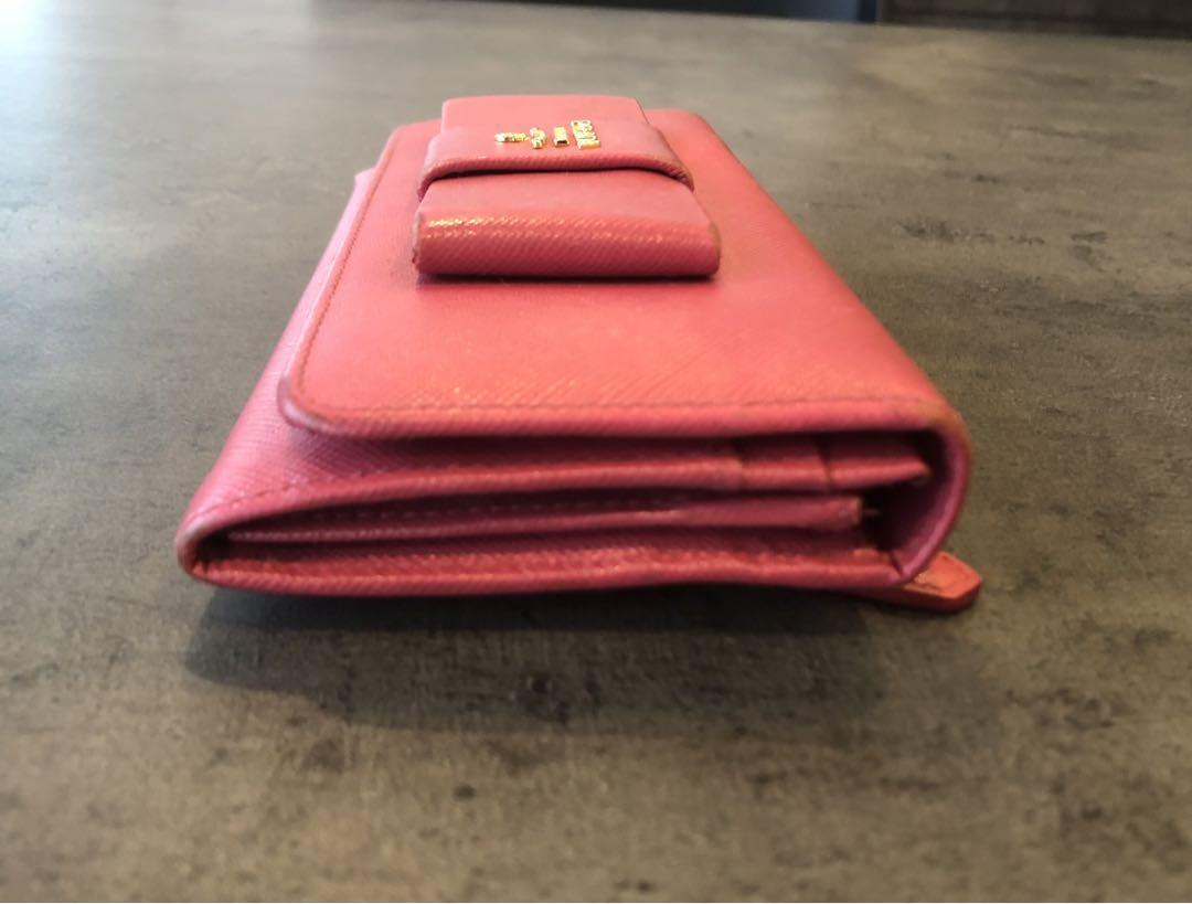 【国内正規品】PRADA サフィアーノ ピンク リボン 二つ折り 長財布
