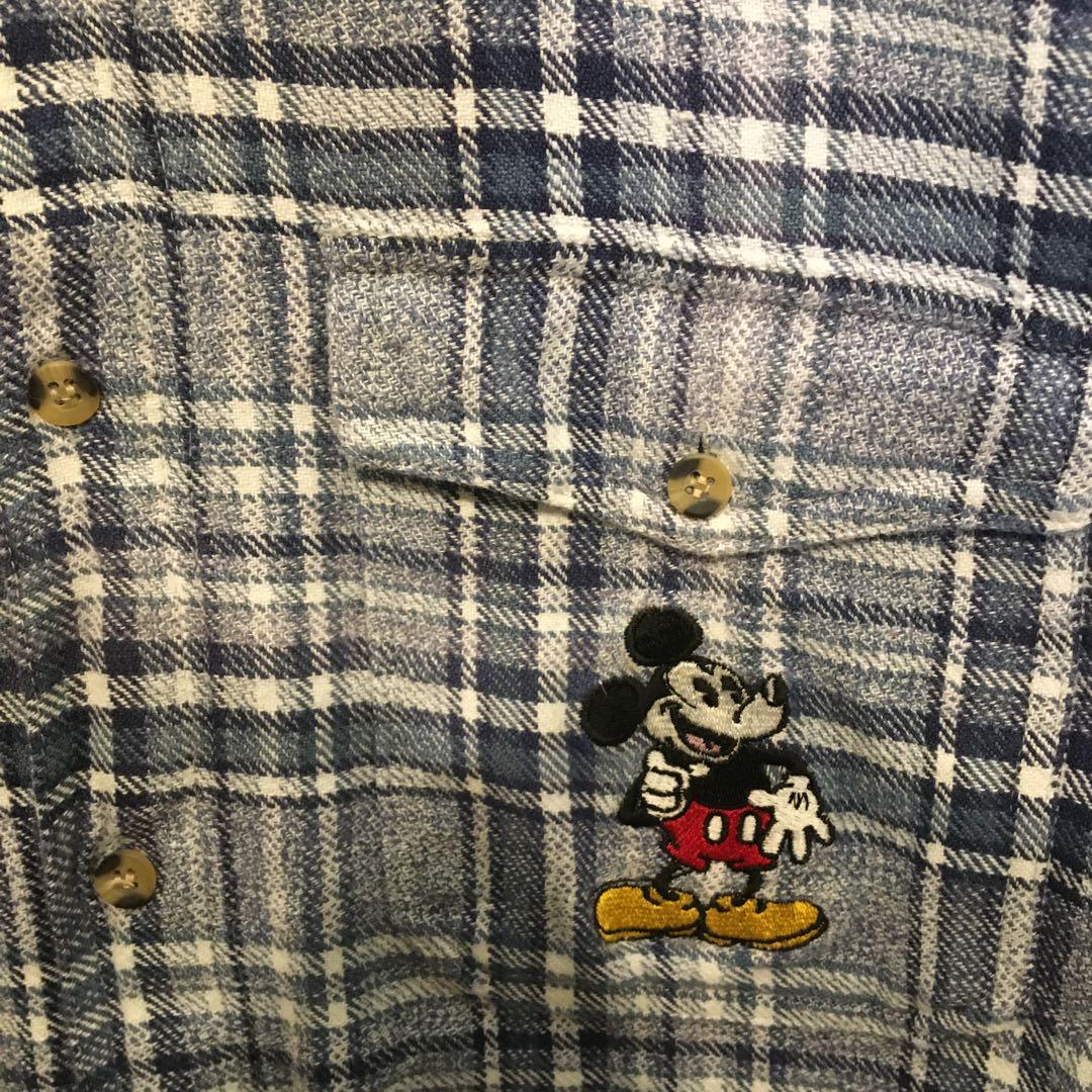 Disney mickey 90s フランネルシャツ　デニム　チェック柄　USA