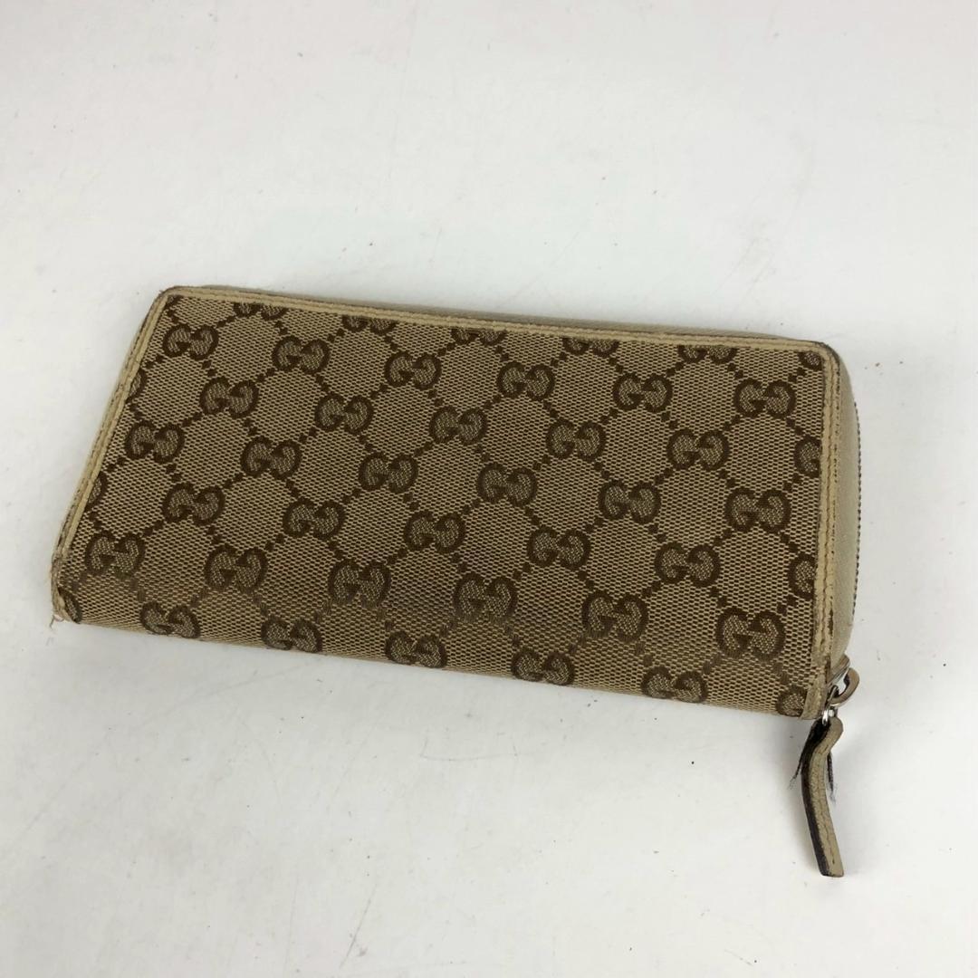 グッチ 長財布 ラウンドファスナー GG キャンバス ゴールド プレート 白 GGキャンバス グッチ 財布 GUCCI ラウンドファスナー長財布