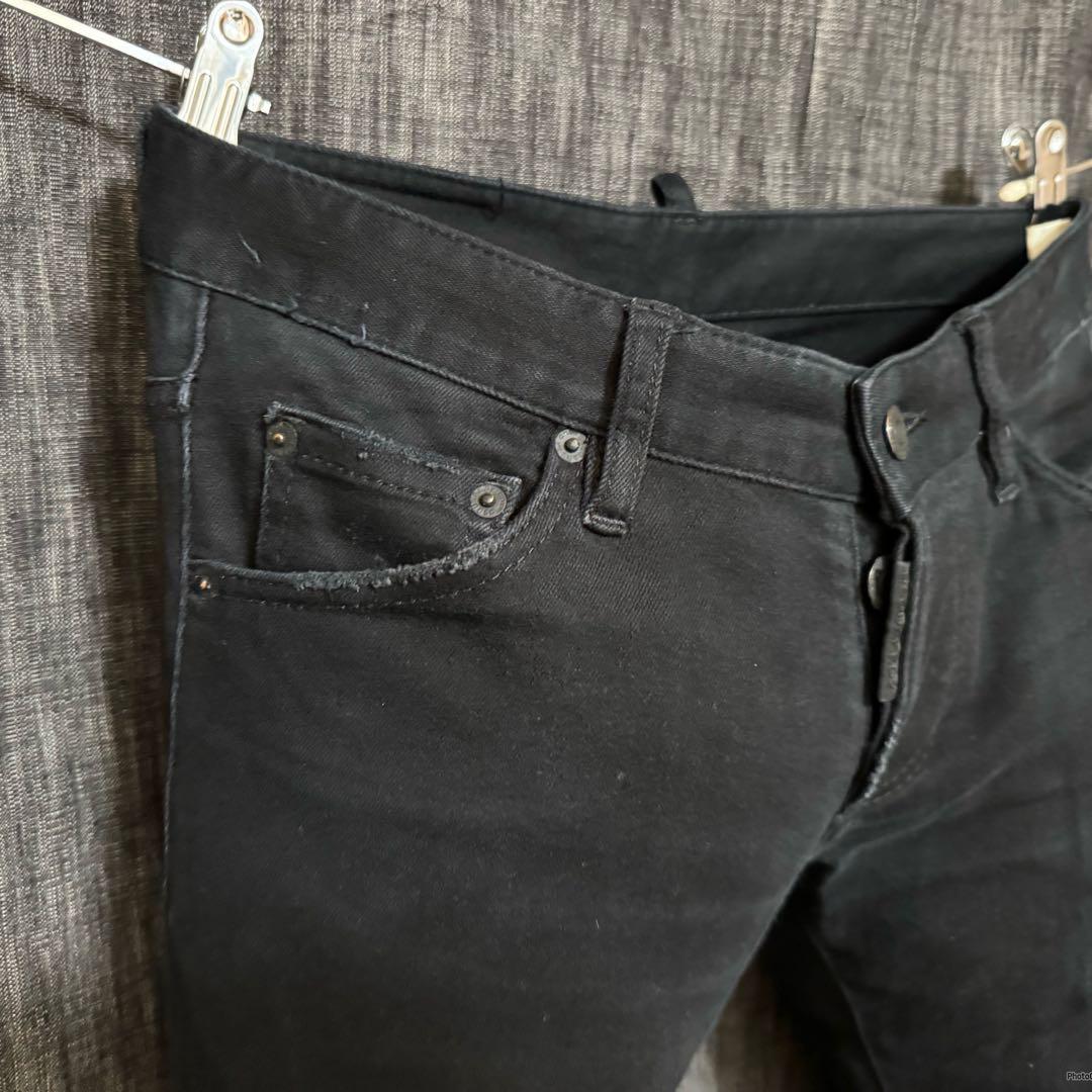 Dsquared2 バックジップ レイヤードポケット ブラックスキニーデニム　S Dsquared2 バックジップ レイヤードポケット ブラックスキニー