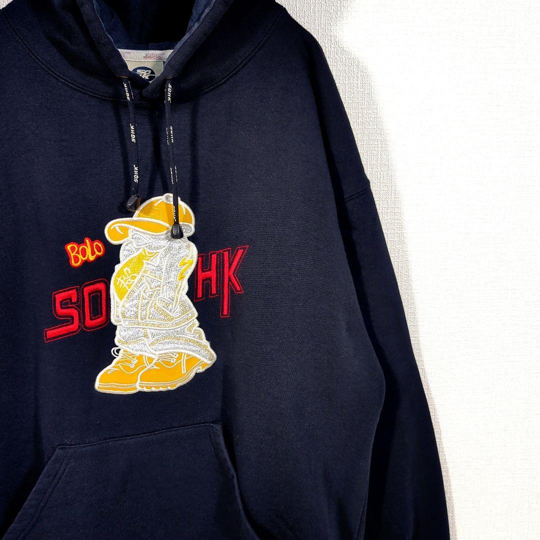 90s SOHK 両面ロゴ刺繍 B系 USA製 フーディ ブラック XL相当