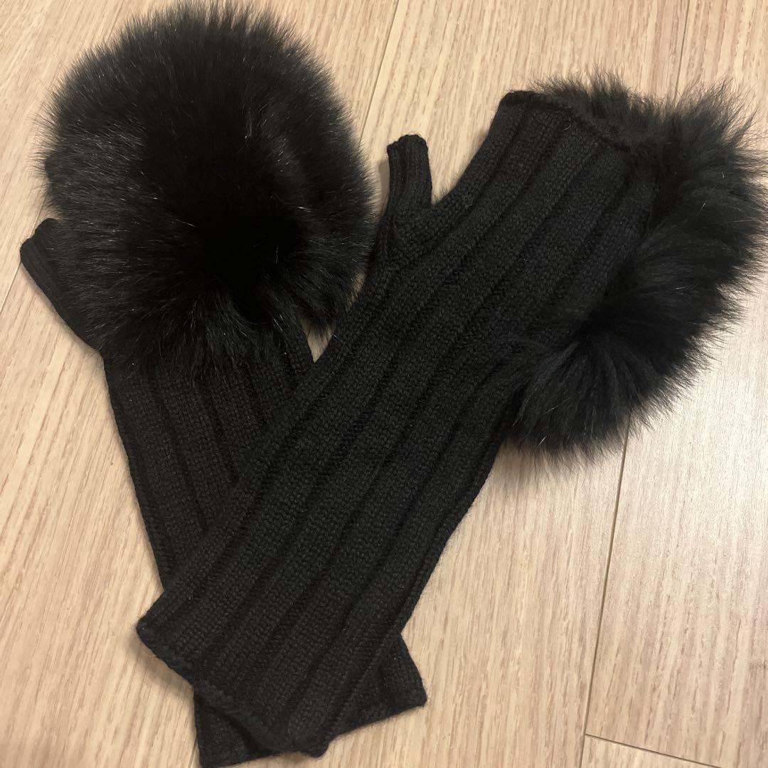 ✿ ファー付き黒手袋