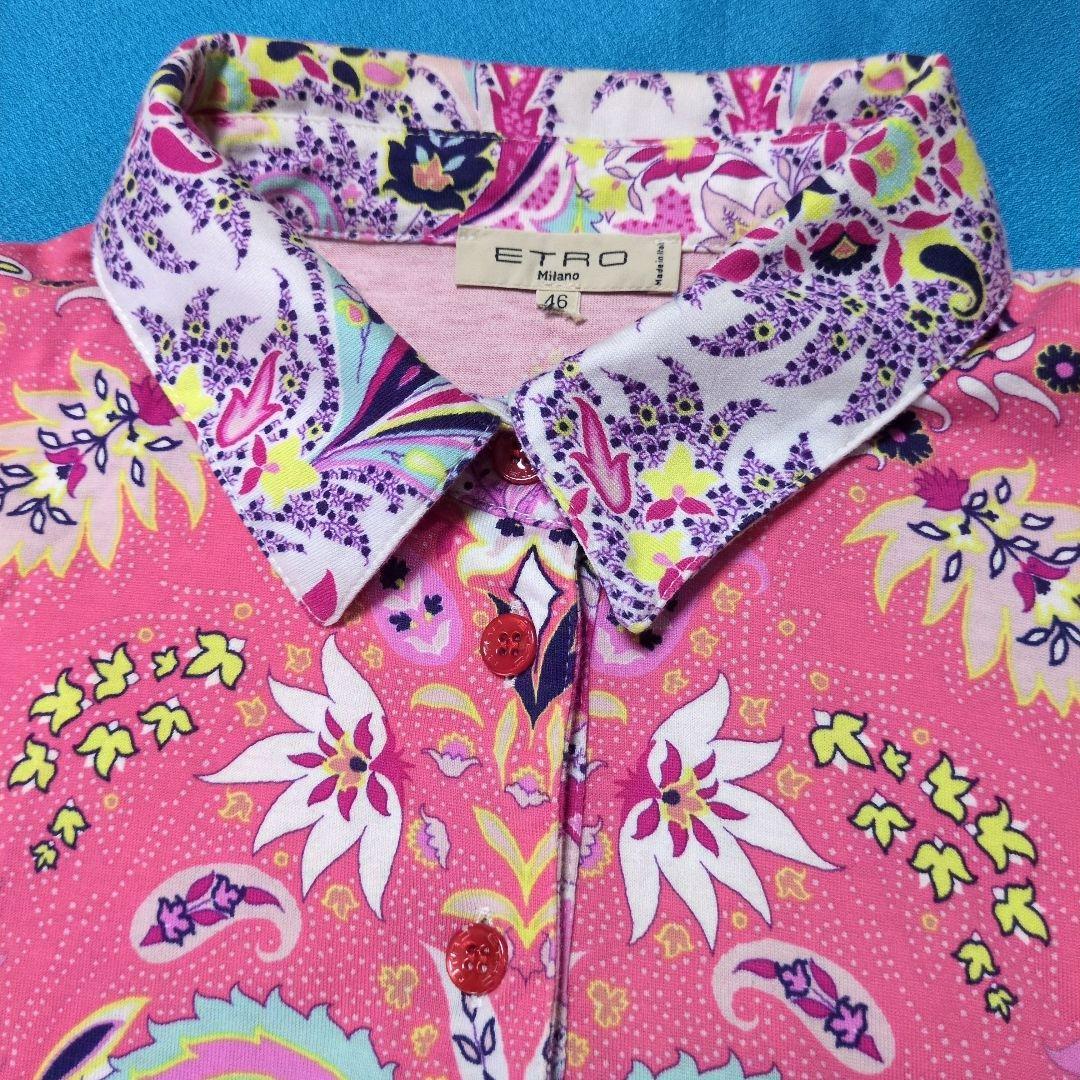 ETRO ポロシャツ　ペイズリー柄　総柄　イタリア製　超ストレッチ　サマー ETRO】【イタリア製】【トップス】エトロ『ペイズリー柄半袖