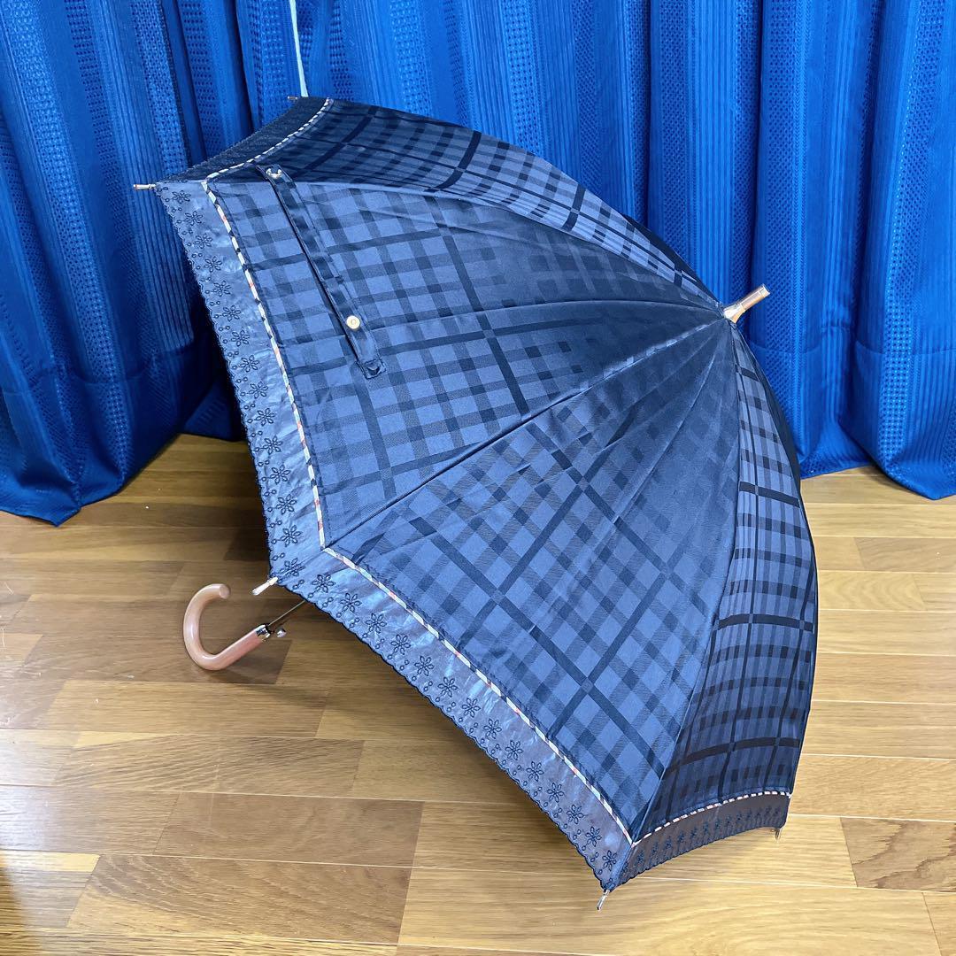 美品】DAKS ダックス 晴雨兼用日傘 チェック ブラック 47cm