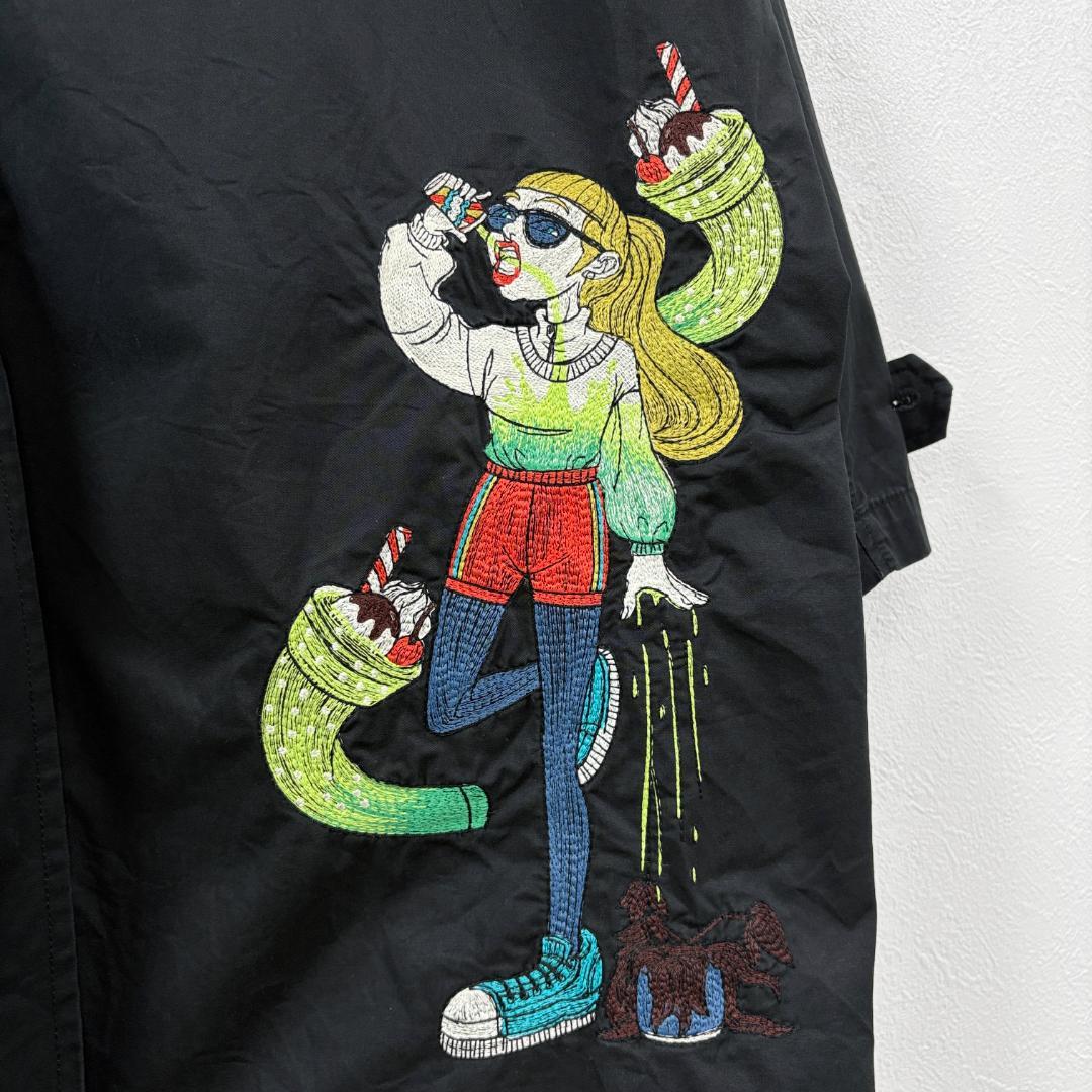 2XL相当・レフトアローン・ステンカラーコート・両面ビッグ刺繍・チノクロス・黒