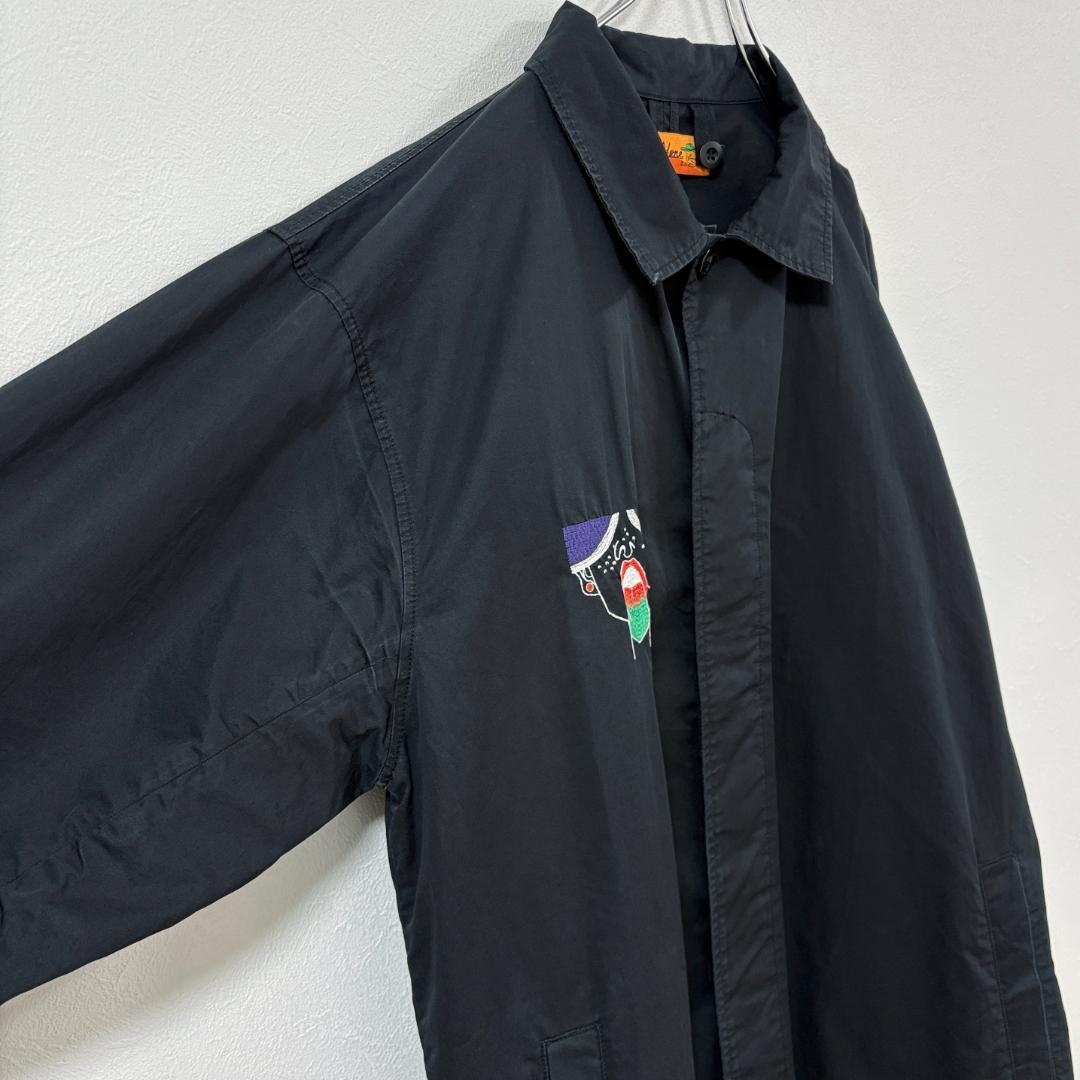 2XL相当・レフトアローン・ステンカラーコート・両面ビッグ刺繍・チノクロス・黒