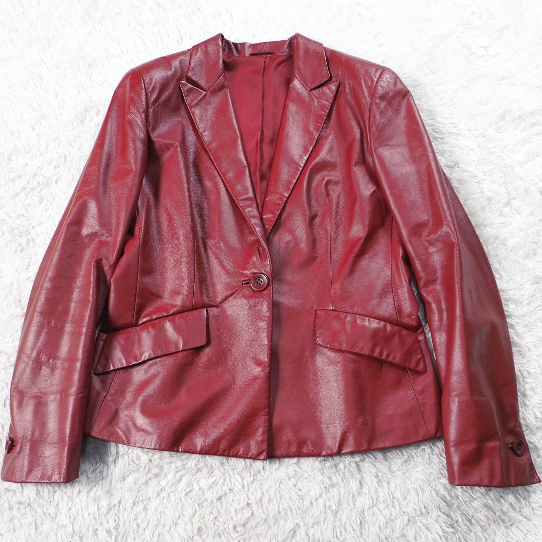 美品 アナイ ANAYI レザーテーラードジャケット エンジ ボルドー 38
