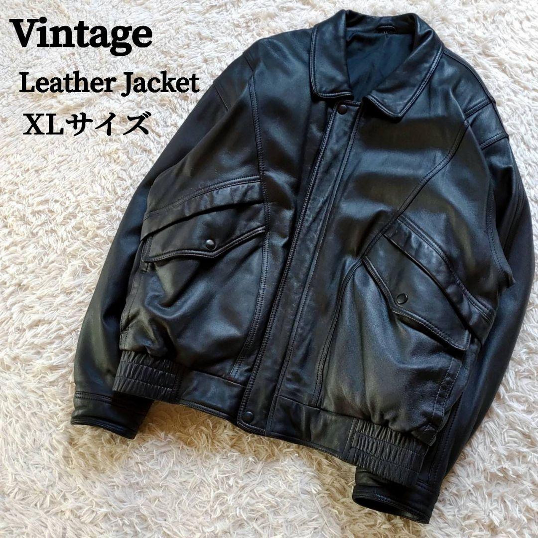 【美品】短丈　vintage レザージャケット　XL 深水光太　ブラック　黒vintagelethe