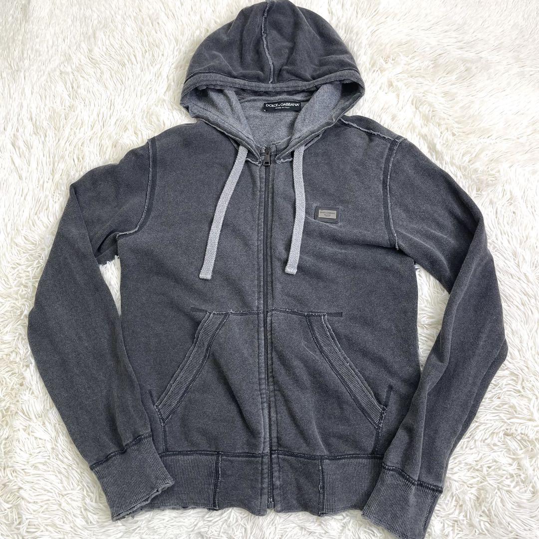 6MA01_美品 希少 ドルガバ ダメージ加工 ジップアップ パーカー グレーM