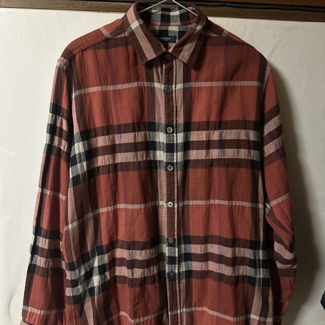 BURBERRY オレンジ系チェック 長袖シャツ M