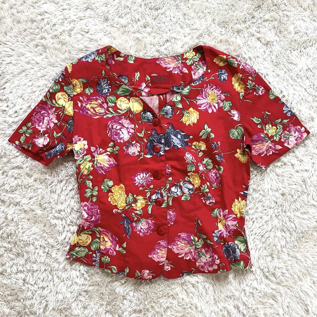 KENZO ケンゾー　ヴィンテージ ブラウス フラワー 花柄 タック 日本製　M