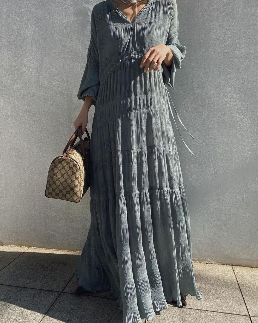 品質保証 AMERI DRESS PLEATS SHIRRING ロングワンピース - www