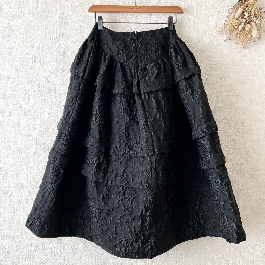Simone Rocha フラワージャガード フレアスカート ブラック UK6