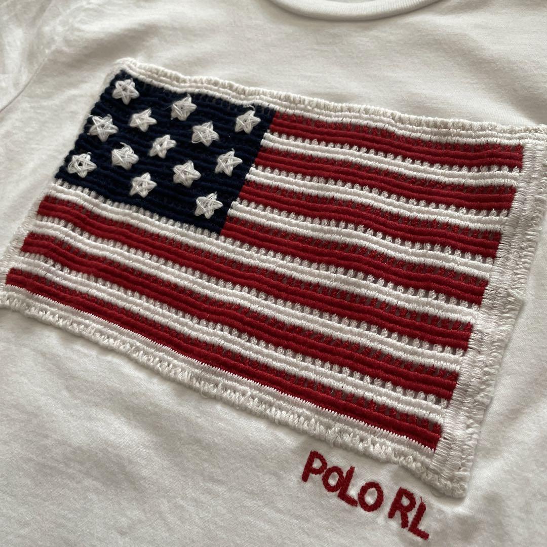 水通しのみ 今季 ラルフローレン レディース フラッグ 刺繍 Tシャツ M