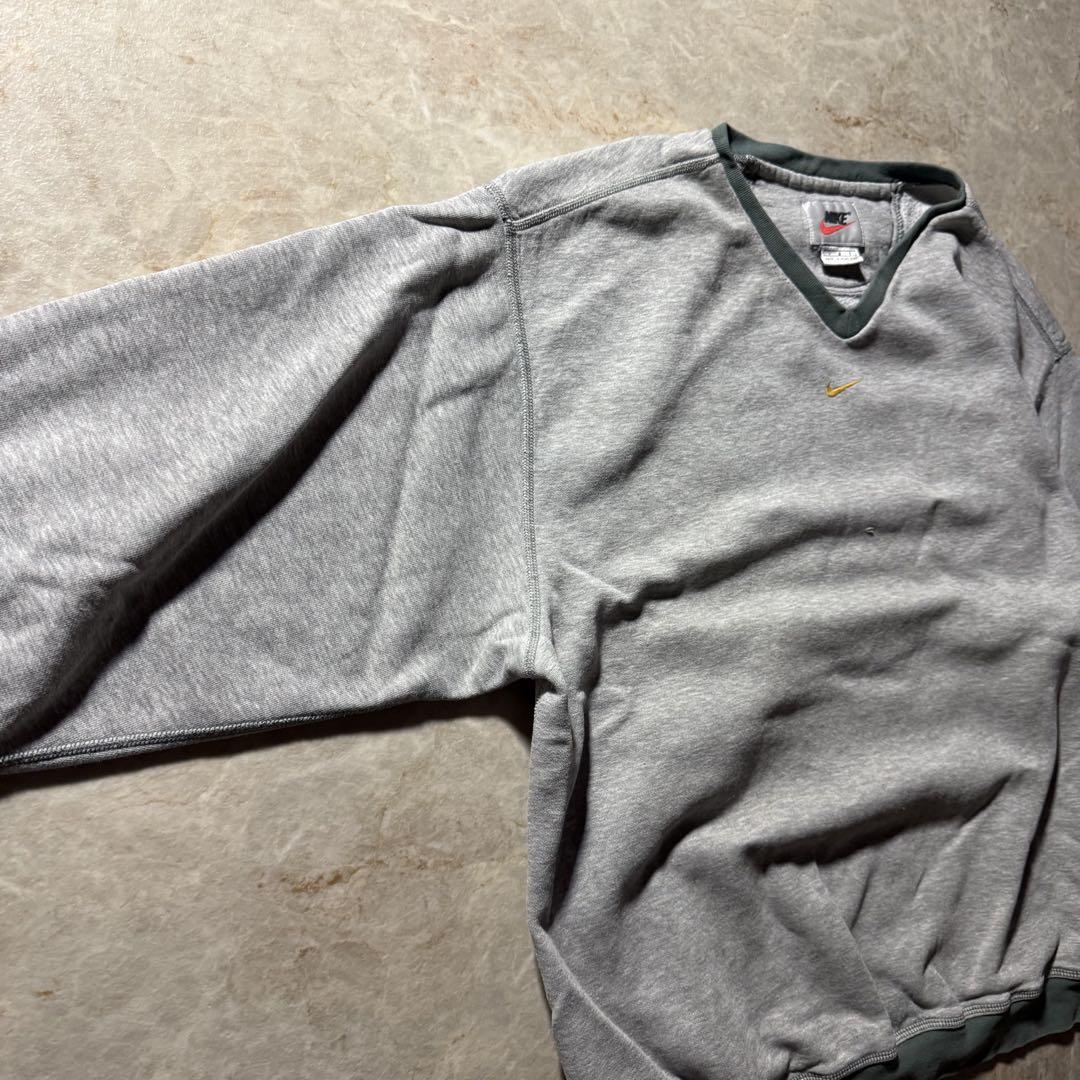 70s NIKEバイカラースウェットVネック希少スウッシュ杢グレー