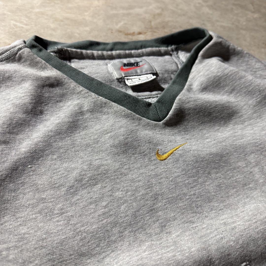 70s NIKEバイカラースウェットVネック希少スウッシュ杢グレー