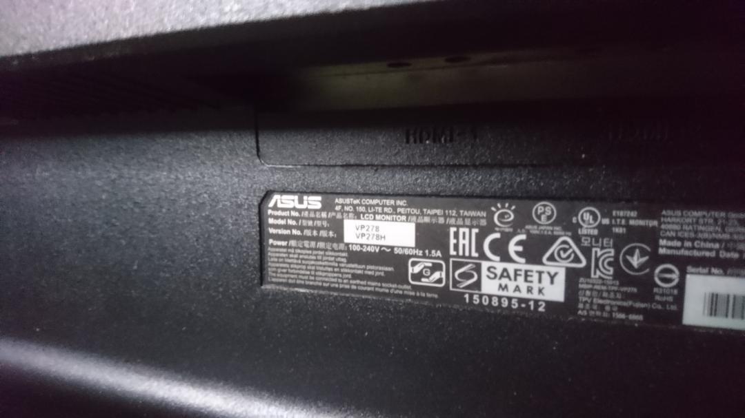 ASUS　液晶モニター　VP278H 27型/フルHD/1ms