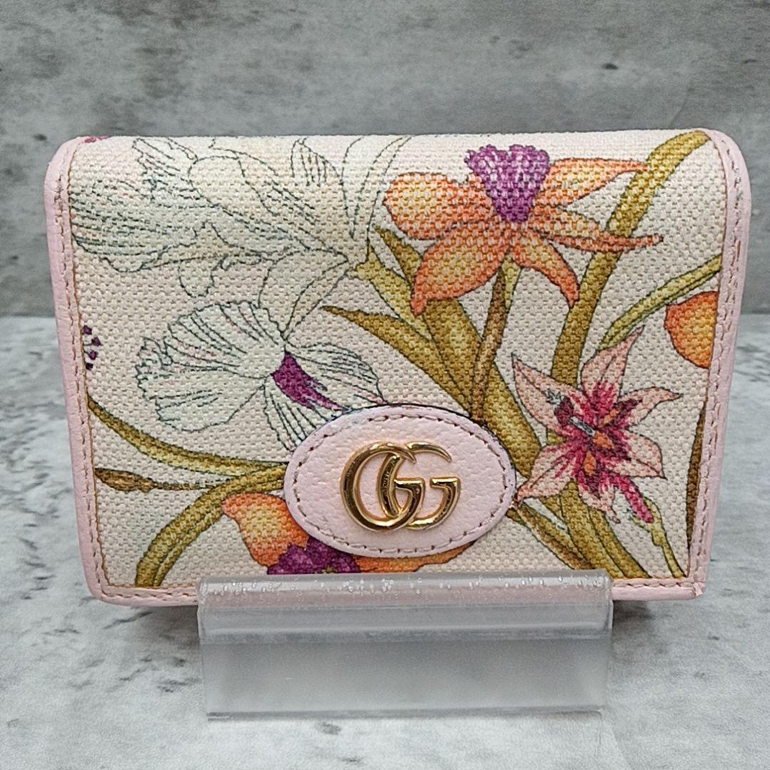 グッチ フローラ 二つ折り 財布 マーモント ゴールド金具 パープル 付属品 花 箱付✨グッチ フローラ 二つ折り 財布 マーモント ゴールド金具