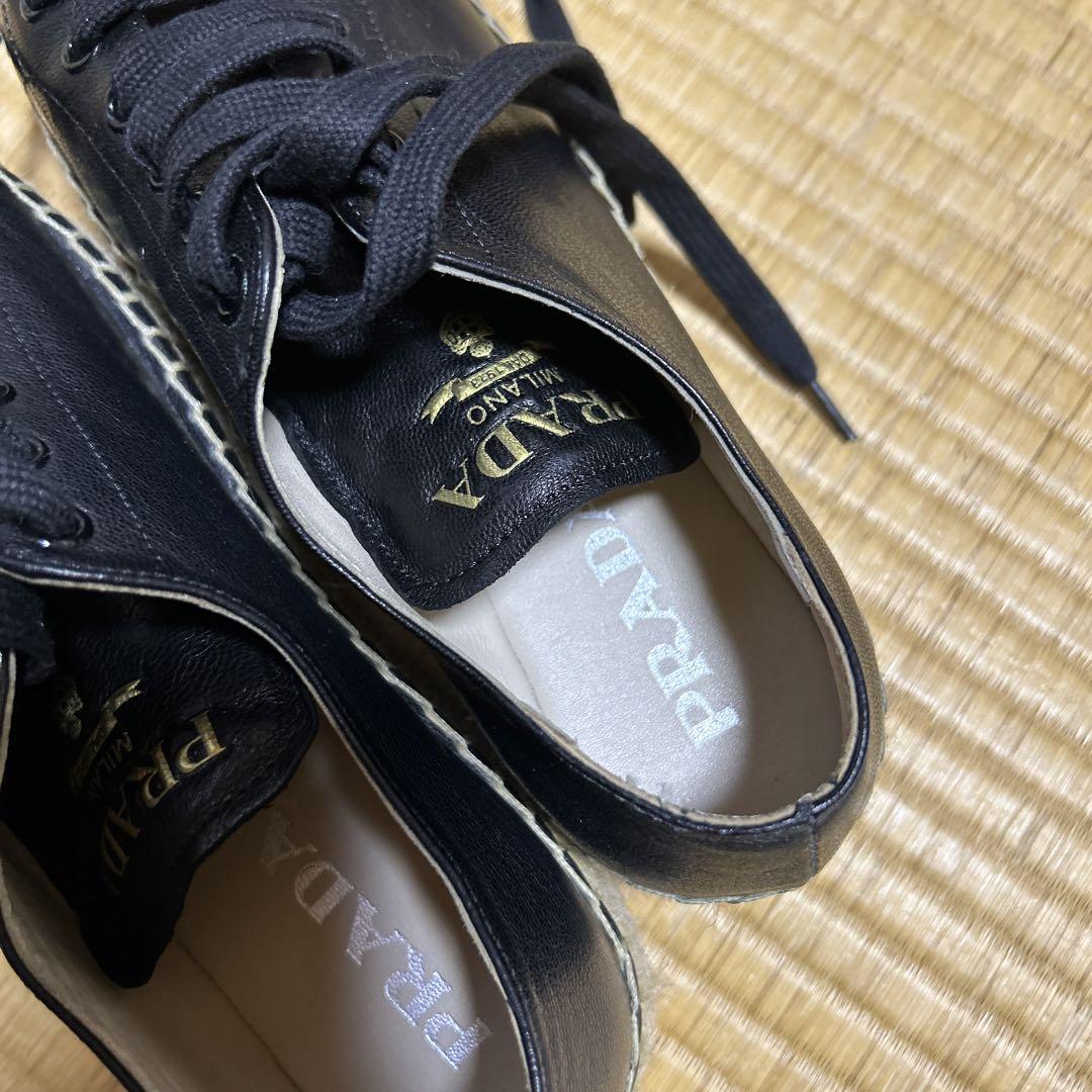 PRADA 黒 レザー エスパドリーユ